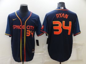 Wholesale Cheap Men\'s Houston Astros #34 Nolan Ryan Number 2022 Navy Blue City Connect Cool Base Stitched Jersey