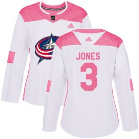 Wholesale Cheap Adidas Blue Jackets #3 Seth Jones White/Pink Authentic Fashion Women\'s Stitched NHL Jersey