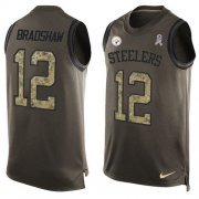 Wholesale Cheap Nike Steelers #12 Terry Bradshaw Green Men's Stitched NFL Limited Salute To Service Tank Top Jersey