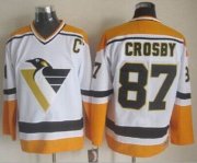 Wholesale Cheap Penguins #87 Sidney Crosby White/Yellow CCM Throwback Stitched NHL Jersey