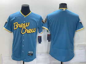 Wholesale Cheap Men\'s Milwaukee Brewers Blank Number Blue 2022 City Connect Flex Base Stitched Jersey