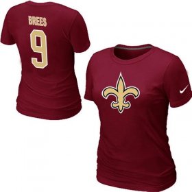 Wholesale Cheap Women\'s Nike New Orleans Saints #9 Drew Brees Name & Number T-Shirt Red