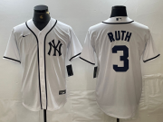 Cheap Men's New York Yankees #3 Babe Ruth White Fashion Cool Base Jersey