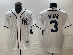Cheap Men\'s New York Yankees #3 Babe Ruth White Fashion Cool Base Jersey