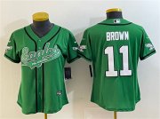 Cheap Women's Philadelphia Eagles #11 A. J. Brown Green Cool Base Stitched Baseball Jersey(Run Small)
