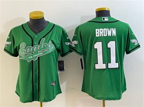 Cheap Women\'s Philadelphia Eagles #11 A. J. Brown Green Cool Base Stitched Baseball Jersey(Run Small)