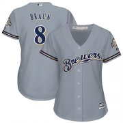 Wholesale Cheap Brewers #8 Ryan Braun Grey Road Women's Stitched MLB Jersey