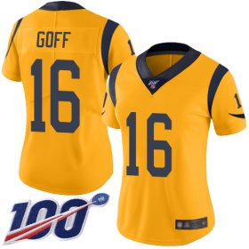 Wholesale Cheap Nike Rams #16 Jared Goff Gold Women\'s Stitched NFL Limited Rush 100th Season Jersey