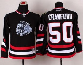 Wholesale Cheap Blackhawks #50 Corey Crawford Black(White Skull) 2014 Stadium Series Stitched Youth NHL Jersey