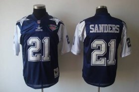 Wholesale Cheap Mitchell & Ness Cowboys #21 Deion Sanders Blue/White With 75TH Stitched Throwback NFL Jersey