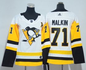 Wholesale Cheap Adidas Penguins #71 Evgeni Malkin White Road Authentic Women\'s Stitched NHL Jersey