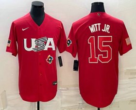 Cheap Men\'s USA Baseball #15 Bobby Witt Jr 2023 Red World Baseball Classic Stitched Jerseys
