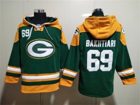 Wholesale Men\'s Green Bay Packers #69 David Bakhtiari Green Lace-Up Pullover Hoodie