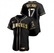 Wholesale Cheap Men's Los Angeles Angels #17 Shohei Ohtani Black Gold Stitched MLB Flex Base Nike Jersey