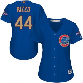 Wholesale Cheap Cubs #44 Anthony Rizzo Blue 2017 Gold Program Cool Base Women\'s Stitched MLB Jersey