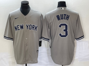 Wholesale Cheap Men's New York Yankees #3 Babe Ruth Grey Stitched Cool Base Nike Jersey