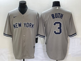 Wholesale Cheap Men\'s New York Yankees #3 Babe Ruth Grey Stitched Cool Base Nike Jersey