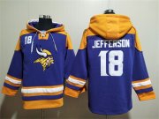 Wholesale Cheap Men's Minnesota Vikings #18 Justin Jefferson Purple Yellow Ageless Must-Have Lace-Up Pullover Hoodie