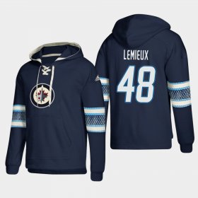 Wholesale Cheap Winnipeg Jets #48 Brendan Lemieux Blue adidas Lace-Up Pullover Hoodie