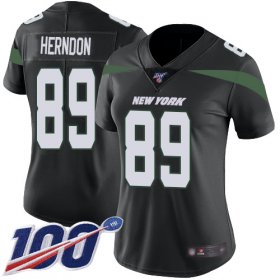 Wholesale Cheap Nike Jets #89 Chris Herndon Black Alternate Women\'s Stitched NFL 100th Season Vapor Limited Jersey