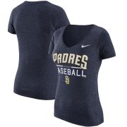 Wholesale Cheap San Diego Padres Nike Women's Practice 1.7 Tri-Blend V-Neck T-Shirt Heathered Navy