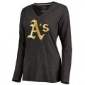 Wholesale Cheap Women's Oakland Athletics Gold Collection Long Sleeve V-Neck Tri-Blend T-Shirt Black