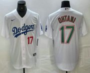Cheap Men's Los Angeles Dodgers #17 Shohei Ohtani Number White Green Stitched Cool Base Nike Jersey