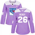 Wholesale Cheap Adidas Rangers #26 Jimmy Vesey Purple Authentic Fights Cancer Women's Stitched NHL Jersey