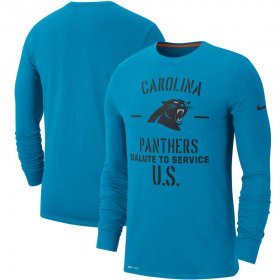 Wholesale Cheap Men\'s Carolina Panthers Nike Blue 2019 Salute to Service Sideline Performance Long Sleeve Shirt