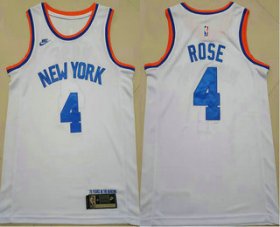 Wholesale Cheap Men\'s New York Knicks #4 Derrick Rose White NEW 2021 Nike Swingman Stitched Jersey