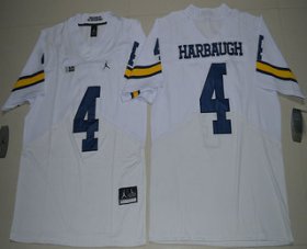 Wholesale Cheap Men\'s Michigan Wolverines #4 Jim Harbaugh White Stitched NCAA Brand Jordan College Football Elite Jersey