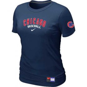 Wholesale Cheap Women\'s Chicago Cubs Nike Short Sleeve Practice MLB T-Shirt Midnight Blue