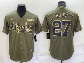 Wholesale Cheap Men\'s Atlanta Braves #27 Austin Riley 2021 Olive Salute To Service Limited Stitched Jersey