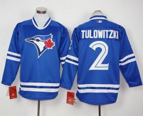 Wholesale Cheap Blue Jays #2 Troy Tulowitzki Blue Long Sleeve Stitched MLB Jersey