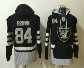 Wholesale Cheap Men\'s Oakland Raiders #84 Antonio Brown NEW Black Pocket Stitched NFL Pullover Hoodie