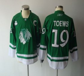 Wholesale Cheap Blackhawks #19 Jonathan Toews Green St. Patty\'s Day Embroidered Youth NHL Jersey