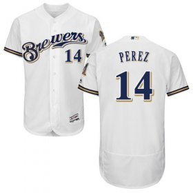 Wholesale Cheap Brewers #14 Hernan Perez White Flexbase Authentic Collection Stitched MLB Jersey