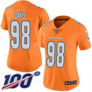 Wholesale Cheap Nike Dolphins #98 Raekwon Davis Orangen Women's Stitched NFL Limited Rush 100th Season Jersey