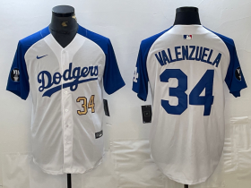 Cheap Men\'s Los Angeles Dodgers #34 Toro Valenzuela Number White Blue Fashion Stitched Cool Base Limited Jersey