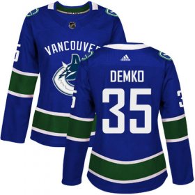 Wholesale Cheap Adidas Canucks #35 Thatcher Demko Blue Home Authentic Women\'s Stitched NHL Jersey