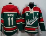 Wholesale Cheap Wild #11 Zach Parise Green/Red Sawyer Hooded Sweatshirt Stitched NHL Jersey