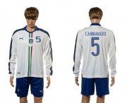 Wholesale Cheap Italy #5 Cannavaro White Away Long Sleeves Soccer Country Jersey
