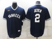 Wholesale Cheap Men's New York Yankees #2 Derek Jeter Navy Blue Cooperstown Collection Stitched MLB Throwback Nike Jersey