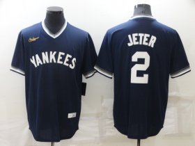 Wholesale Cheap Men\'s New York Yankees #2 Derek Jeter Navy Blue Cooperstown Collection Stitched MLB Throwback Nike Jersey