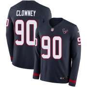 Wholesale Cheap Nike Texans #90 Jadeveon Clowney Navy Blue Team Color Men's Stitched NFL Limited Therma Long Sleeve Jersey