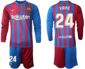 Wholesale Cheap Men 2021-2022 Club Barcelona home red blue Long Sleeve 24 Nike Soccer Jersey