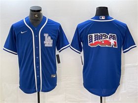 Cheap Men\'s Los Angeles Dodgers Team Big Logo Blue Cool Base Stitched Baseball Jersey
