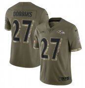 Wholesale Cheap Men's Baltimore Ravens #27 J.K. Dobbins 2022 Olive Salute To Service Limited Stitched Jersey
