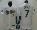 Wholesale Cheap Men's Los Angeles Dodgers #7 Julio Urias White Gold #2 #20 Patch Stitched MLB Flex Base Nike Jersey