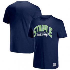 Wholesale Cheap Men\'s Seattle Seahawks x Staple Navy Logo Lockup T-Shirt
